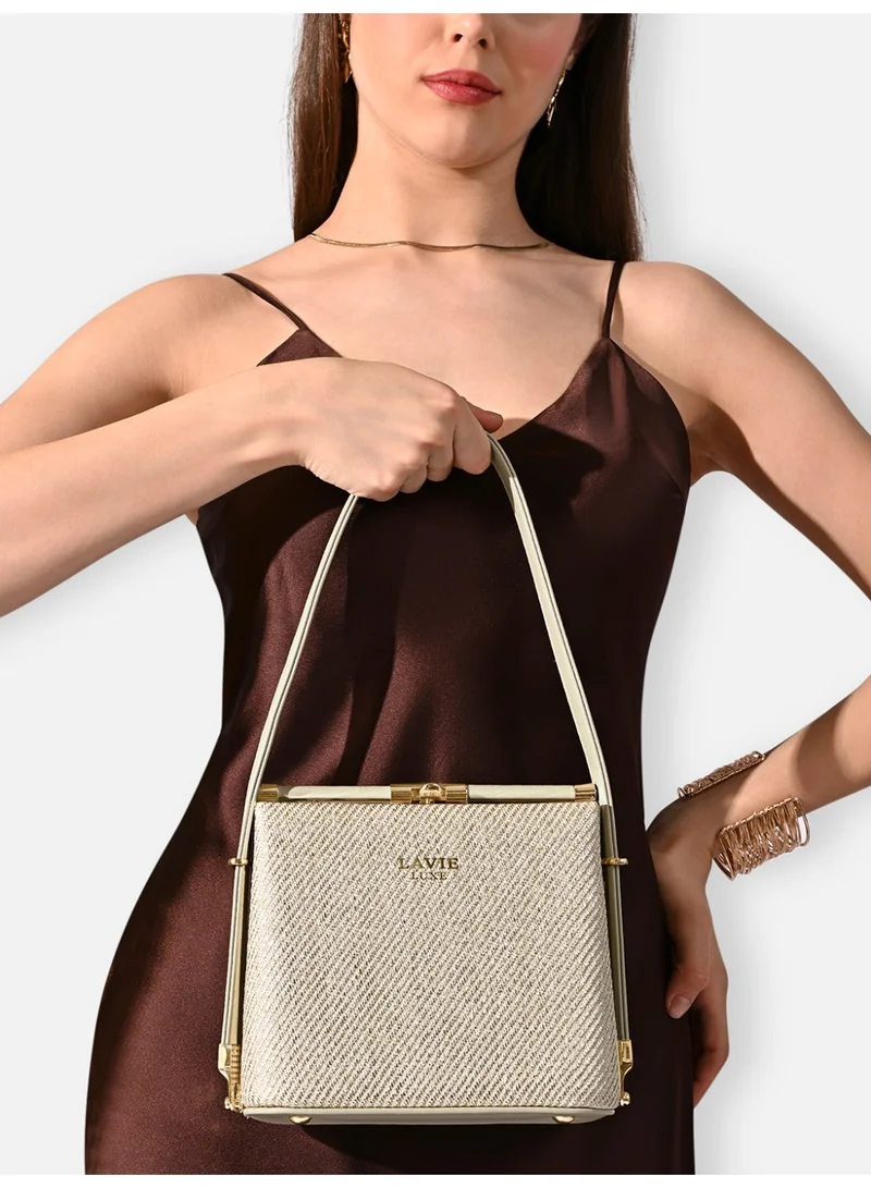 لافي حقيبة نسائية فاخرة بتصميم لامع بإطار صغير بيج